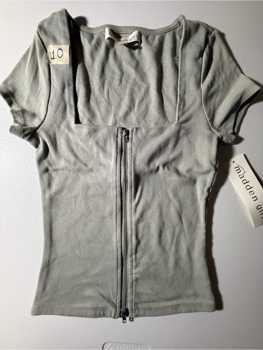Madden Girl Sage Green Zip-Front Crop Top